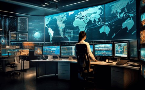 command center with large display of real-time data quality metrics